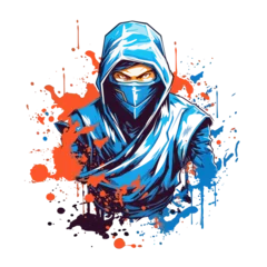 Zelfklevend Fotobehang Aquarel doodshoofd TShirt design ninja logo , Illustration, Watercolor PNG