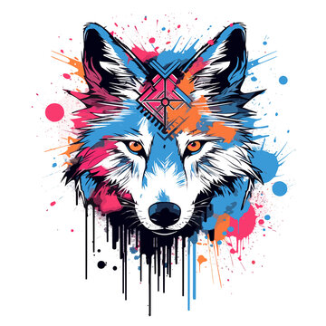 Wolf logo art, Illustration, Watercolor PNG