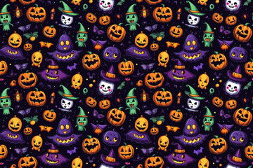 Halloween seamless cartoon style pattern