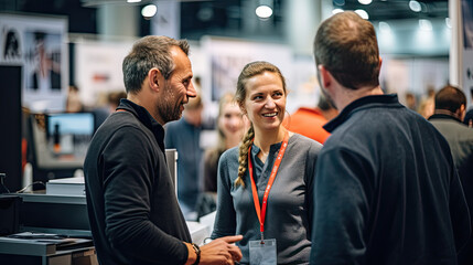 Eine lächelnde Frau auf einer Sportartikel - Messe