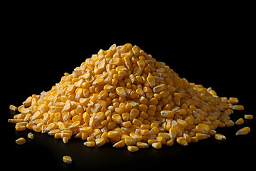 Corn seeds, kernels pile isolated on black background. a pile of corns on a black background