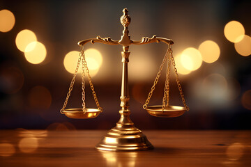 law and justice scales, in the style of bokeh panorama - obrazy, fototapety, plakaty