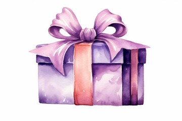 Watercolor gift boxes wrapped in paper on white background. AI generated