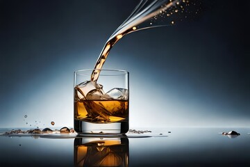 whiskey splash in glass with black background.