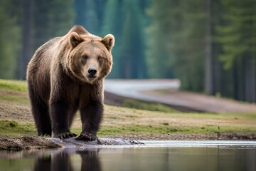  Bear walks around in the forests. 