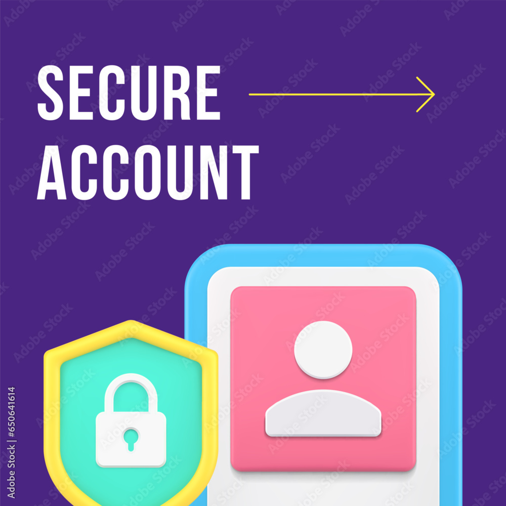 Aufkleber secure account personal access smartphone application social media post design template 3d vector