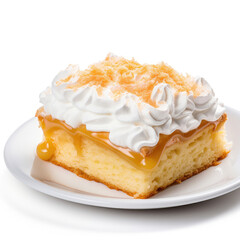 Torta de Tres Leches on white background AI Generative