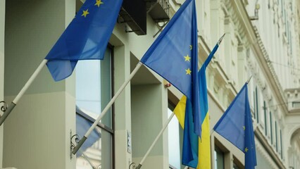 Urban display of the European Union mixed with Ukrainian flags