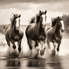 horses on the beach,horse,animal,brown,horses,Ai generated	