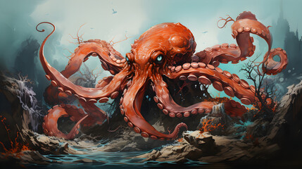 Illustration of angry octopus