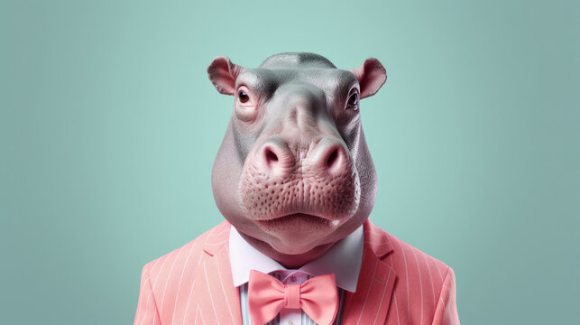Fancy Hippopotamus,  advertising photography,   Pastel color palette background