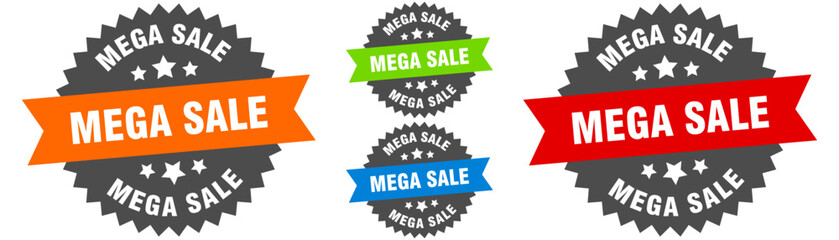 mega sale sign. round ribbon label set. Seal