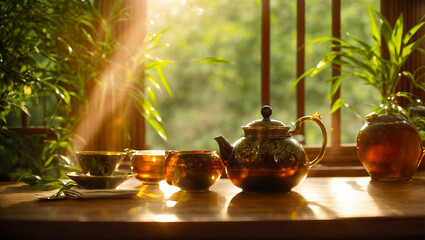 Vintage beautiful teaware, tea leaves