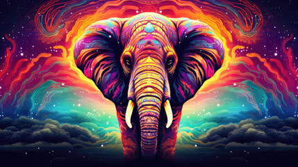 Psychic Waves: Aus der Fantasie in einer verträumten und spirituellen Erscheinung entstandene Visualisierung in Form von einem farbenfrohen Elefant