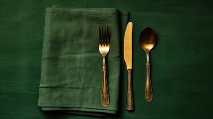 green table napkins with cutlery.