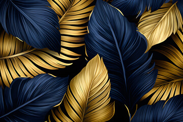 Tropical black and gold leaves Vector illustration, Ai Generated