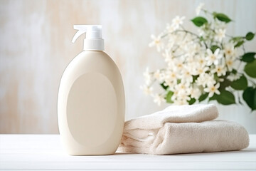 Obraz na płótnie Canvas Bottle template perfume spa gel bathroom soap white aromatherapy laundry care hygiene