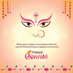 Happy Navaratri Maa Durga Illustration with Lotus Flowers Social Media Post Template. Indian Festival Background