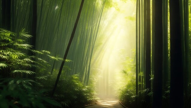 bamboo forest in foggy morning