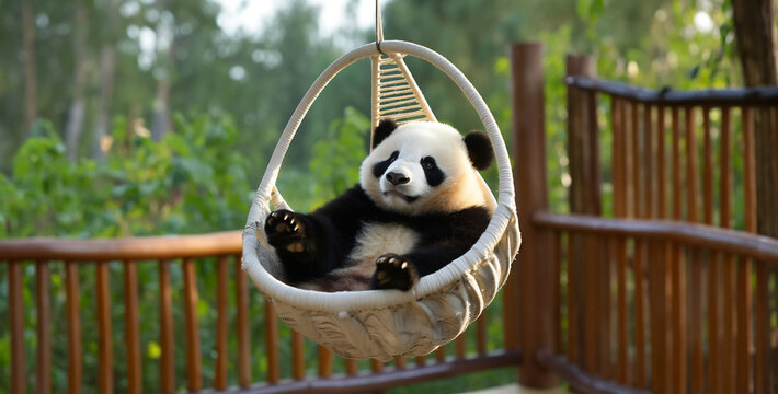panda in the bamboo, sleeping a panda relaxation hanging hangmat rest hd wallpaper