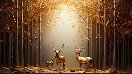 Fotobehang wall sculpture stag deer in a forest  © Papilouz Studio