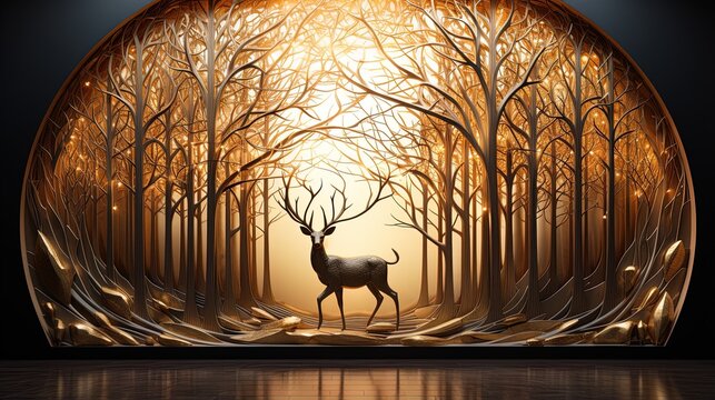 wall sculpture stag deer in a forest
