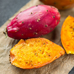 prickly pear exotic fruit figues de barbarie appetizer meal food snack on the table copy space