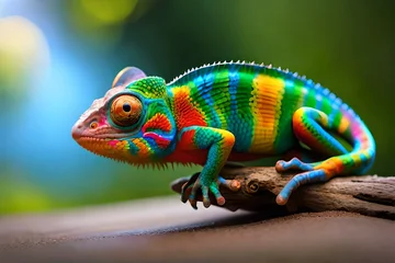 Zelfklevend Fotobehang chameleon on a branch © Wajeeha