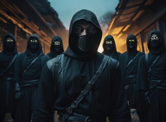 A group of ninjas in black clothes