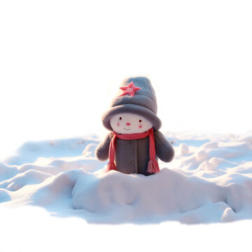 Russian soft toy Vatnik. Funny Soviet character in gray coat, gray hat with a red star. Russian minion. Cute plush image about childhood in the USSR