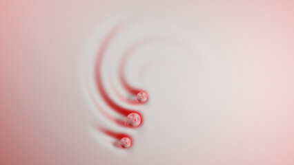 3d rendering. The surface on which the balls are in motion. The spheres leave a trace, a groove with gradient coloring. Soft surface under the pressure of the balls. 3d background illustration.