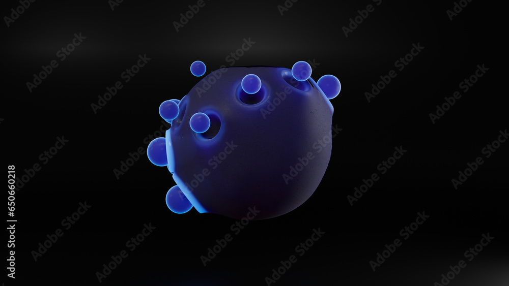Poster 3d rendering. abstract 3d illustration of a large sphere and many small balls around the core. image