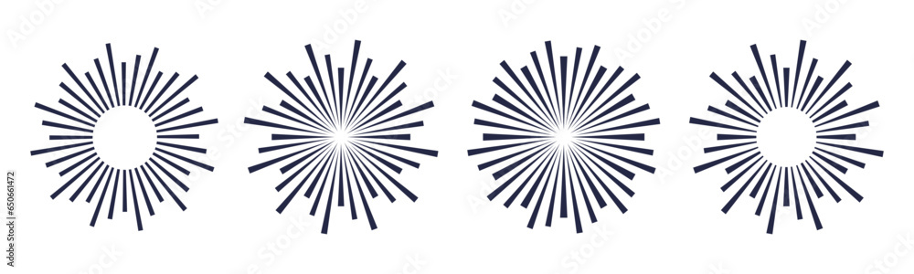 Wall mural sunburst element. radial stripes fireworks. sunburst icon collection. retro sunburst design. vector 