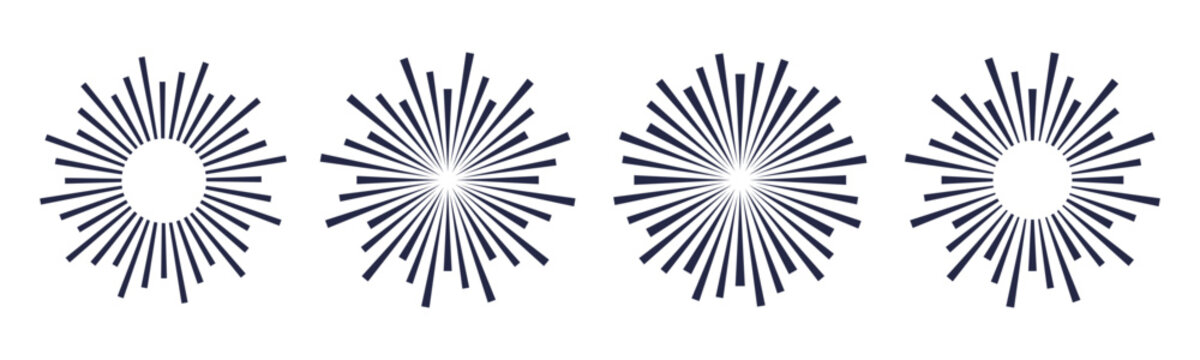 Sunburst element. Radial stripes fireworks. Sunburst icon collection. Retro sunburst design. Vector illustration.