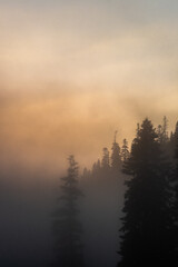 fogy sunset in Bakhmaro, Georgia