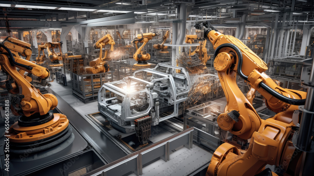 Poster automated factory with robots