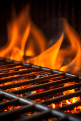 Leerer flammender Holzkohlegrill mit offenem Feuer und Grillrost