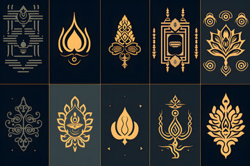 Spiritual Hinduism Patterns: 2D Backgrounds Inspired by the Rich Cultural and Religious Heritage of Hinduism. - obrazy, fototapety, plakaty