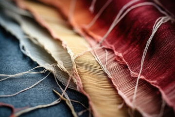 Delicate fabric threads, worn and frayed, unveil a captivating close-up of aged beauty, telling a story of fabric history through intricate texture and detailed fabric damage.