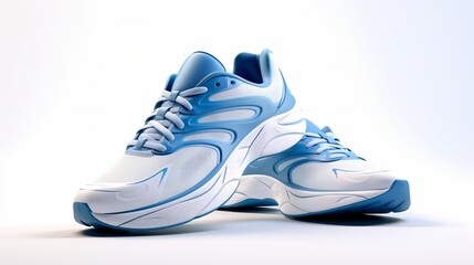 A pair of white and blue sneakers boots isolated on a white background, A sport footwear shoes for fitness and running