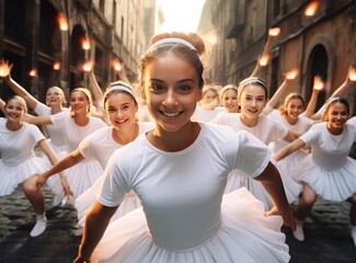 A group of teenage ballerinas