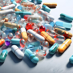 Diverse Array of Spilled Pills and Drugs - An Intricate Medical Mosaic