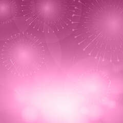 Vector illustration of fireworks on pink background. Fireworks background. Happy Diwali celebration firecrackers on abstract background in bokeh effects.