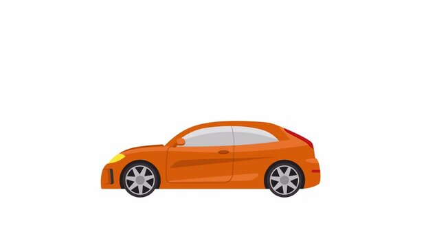 Hatchback car moving. 2D animation video. Motion graphics with alpha channel.