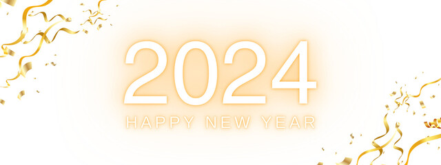 Happy new year 2024 - golden text, golden confetti