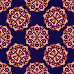 Seamless pattern with ornamental traditional ethnic motifs. Abstract background for textile, wallpaper, packaging, scrapbook, wrapping paper, web pages.