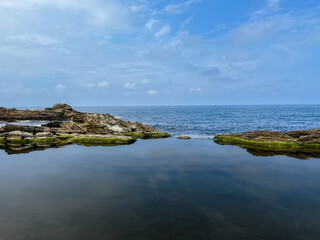Seawater pond in front of the Atlantic Ocean near Hondarribia, Basque Country, Spain.
