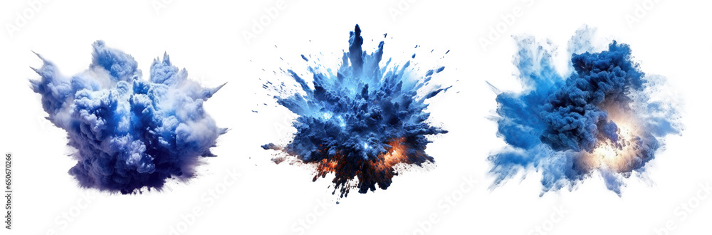 Wall mural set of blue explosion isolated on transparent background - generative ai