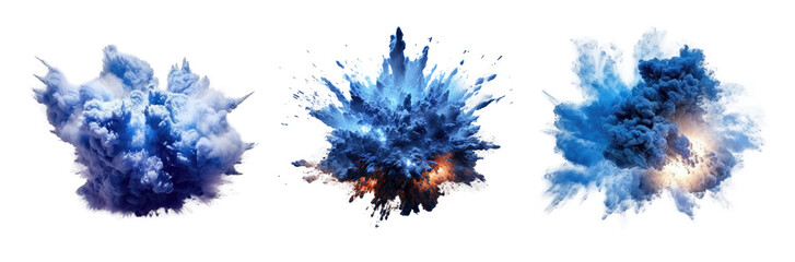Set of blue explosion isolated on transparent background - Generative AI