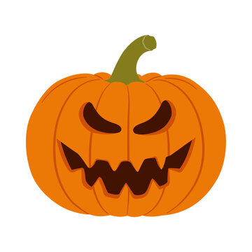 Halloween pumpkin with scary face. Pumpkin with creepy smile isolated on white. Jack-O-Lantern vector illustration isolated on white
